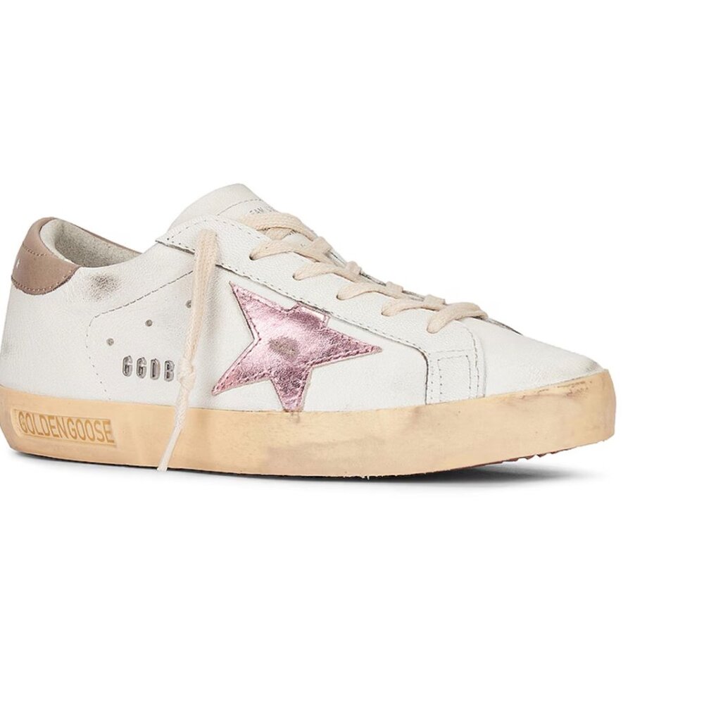 Women's Super-Star in white nappa with pink metallic leather star